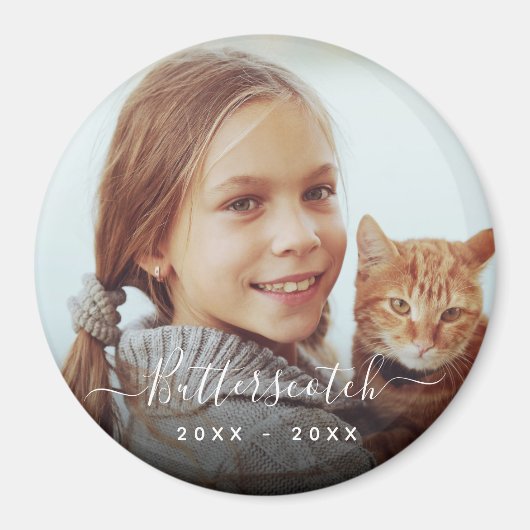 Minimale whitepasnaam script overlay Memorial Magneet (Voorkant)