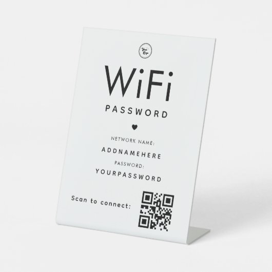 Minimale WiFi-wachtwoordcode Bedrijfs-QR-code Reclamebord Met Voetstuk (Voorkant)