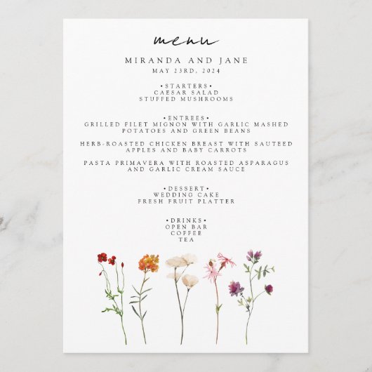 Minimale Wilde Bloem Lesbische Trouwbloem Pride Menu (Voorkant)