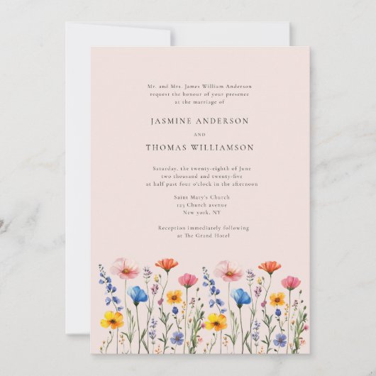 Minimale wilde bloem moderne elegantie bruiloft kaart (Voorkant)