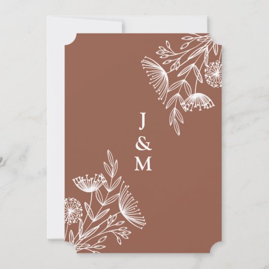 Minimale wilde bloem Verbrandde Oranje bruiloft Kaart (Achterkant)