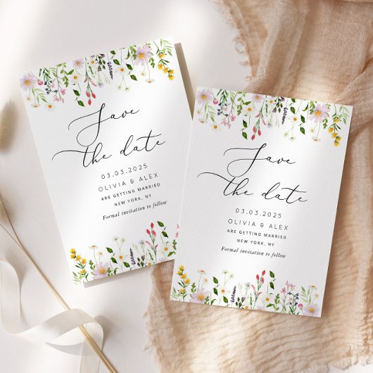 Minimale wilde bloemen, behalve de datumkaart save the date