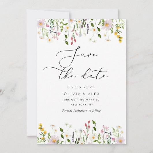 Minimale wilde bloemen, behalve de datumkaart save the date (Voorkant)