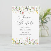 Minimale wilde bloemen, behalve de datumkaart save the date (Staand voorkant)