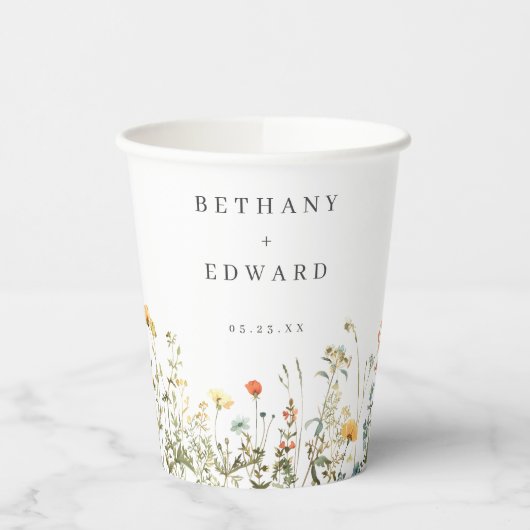 Minimale Wilde Bloemen Bruiloft Papieren Bekers (Links)