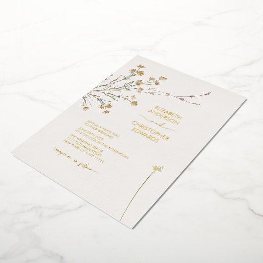 Minimale wilde bloemen Eenvoudig bruiloft Folie Uitnodiging (Gedraaid)