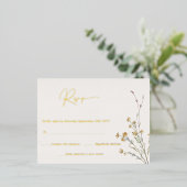 Minimale wilde bloemen Eenvoudige RSVP Real Gold Folie Uitnodiging Briefkaart (Staand Voorkant)
