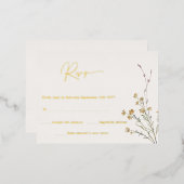 Minimale wilde bloemen Eenvoudige RSVP Real Gold Folie Uitnodiging Briefkaart (Voorkant / Achterkant)