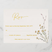 Minimale wilde bloemen Eenvoudige RSVP Real Gold Folie Uitnodiging Briefkaart (Voorkant)