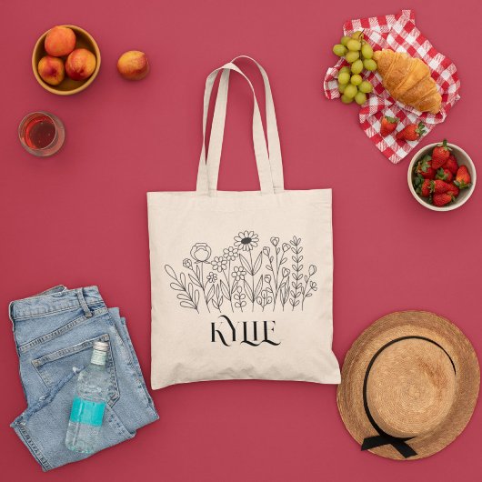 Minimale wilde bloemen, minimale Canvas tas van bo