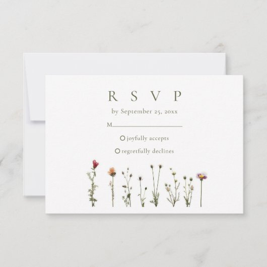 Minimale wilde bloemen RSVP-kaart RSVP Kaartje (Voorkant)