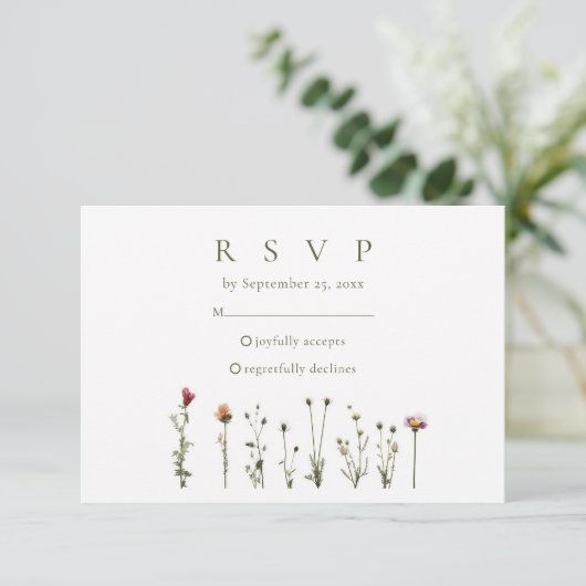 Minimale wilde bloemen RSVP-kaart RSVP Kaartje (Staand voorkant)