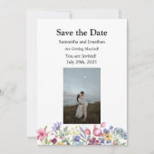 Minimale Wildflower Aangepaste foto Save the Date Kaart (Voorkant)