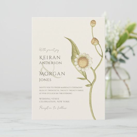 Minimale Wildflower Daisy Boho Simple Wedding Kaart (Staand voorkant)