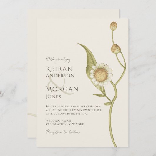 Minimale Wildflower Daisy Boho Simple Wedding Kaart (Voorkant / Achterkant)