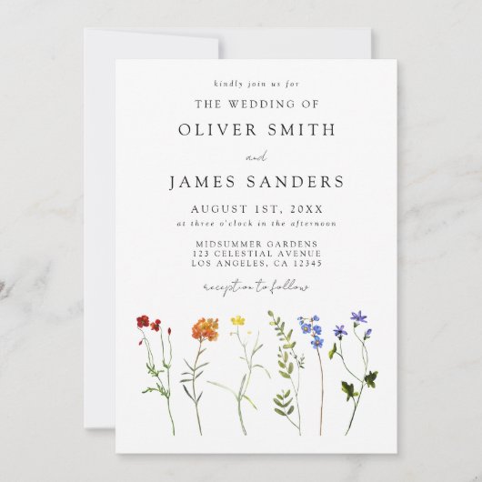 Minimale Wildflower Gay Pride QR Code Wedding Kaart (Voorkant)