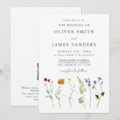 Minimale Wildflower Gay Pride QR Code Wedding Kaart (Voorkant / Achterkant)