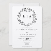 Minimale Wildflower | Krans bruiloft Kaart (Voorkant)