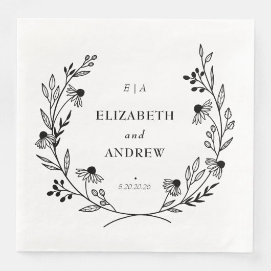 Minimale Wildflower | Krans bruiloft Servet (Voorkant)