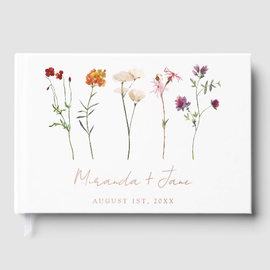 Minimale Wildflower Lesbische Pride Floral bruilof Gastenboek (Voorkant)