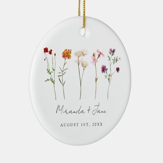 Minimale Wildflower Lesbische Pride Floral bruilof Keramisch Ornament (Rechts)