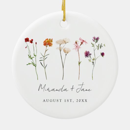 Minimale Wildflower Lesbische Pride Floral bruilof Keramisch Ornament (Achterkant)