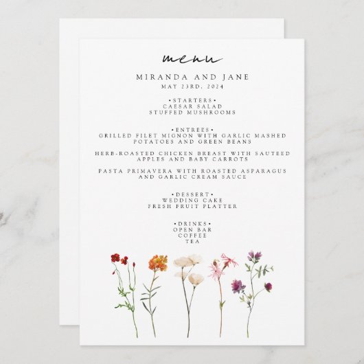 Minimale Wildflower Lesbische Pride Floral bruilof Menu (Voorkant / Achterkant)