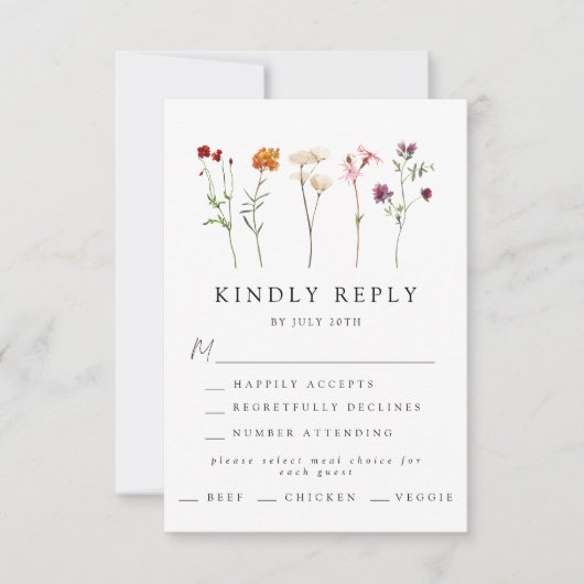 Minimale Wildflower Lesbische Pride Floral bruilof RSVP Kaartje (Voorkant)