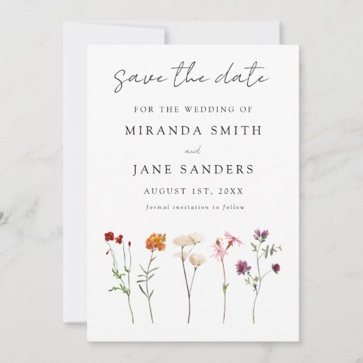 Minimale Wildflower Lesbische Pride Floral bruilof Save The Date (Voorkant)