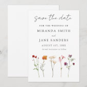 Minimale Wildflower Lesbische Pride Floral bruilof Save The Date (Voorkant / Achterkant)