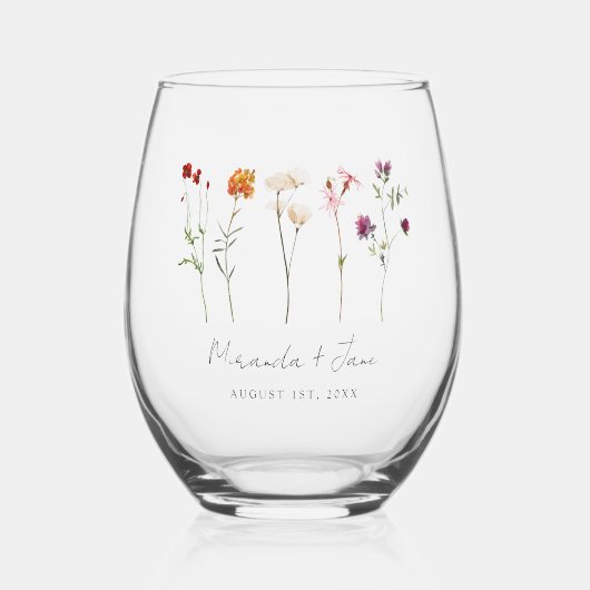 Minimale Wildflower Lesbische Pride Floral bruilof Wijnglas Zonder Voet (Voorkant)