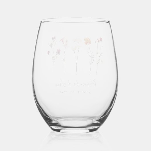 Minimale Wildflower Lesbische Pride Floral bruilof Wijnglas Zonder Voet (Achterkant)
