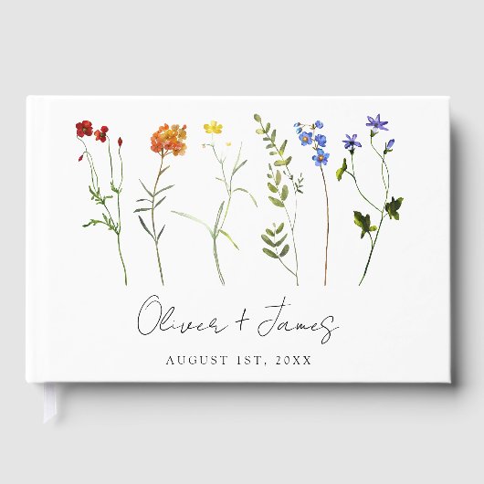 Minimale Wildflower LGBTQ Gay Pride Bloemenbruilof Gastenboek (Voorkant)