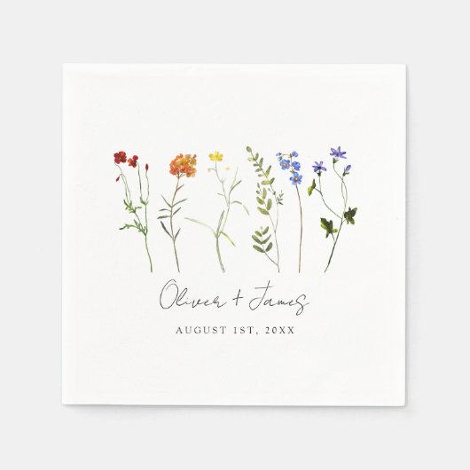 Minimale Wildflower LGBTQ Gay Pride Bloemenbruilof Servet (Voorkant)