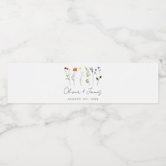 Minimale Wildflower LGBTQ Gay Pride Bloemenbruilof Waterfles Etiket (Enkel label)