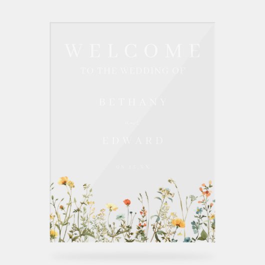 Minimale Wildflower Wedding Acryl Bord (Voorkant)