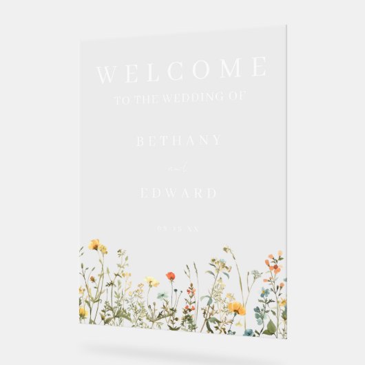 Minimale Wildflower Wedding Acryl Bord (Hoek)