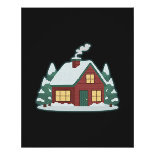 Minimale wintercabin in de sneeuw – Vredige natuur Perfect Poster