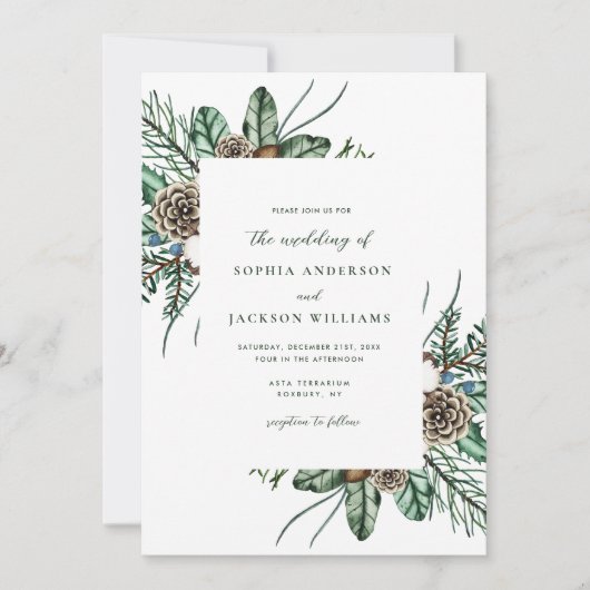 Minimale wintergroene uitnodiging voor bruiloft (Voorkant)
