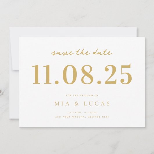 Minimale wit goud chique trouwdatum niet-foto save the date (Voorkant)