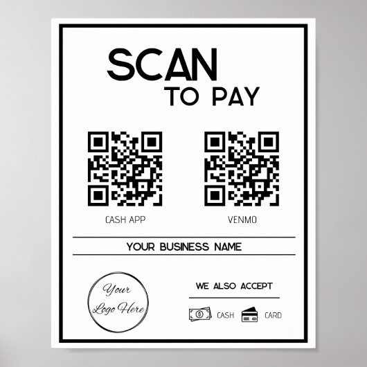 Minimale witte 2 QR codes zakelijke scan te betale Poster (Voorkant)