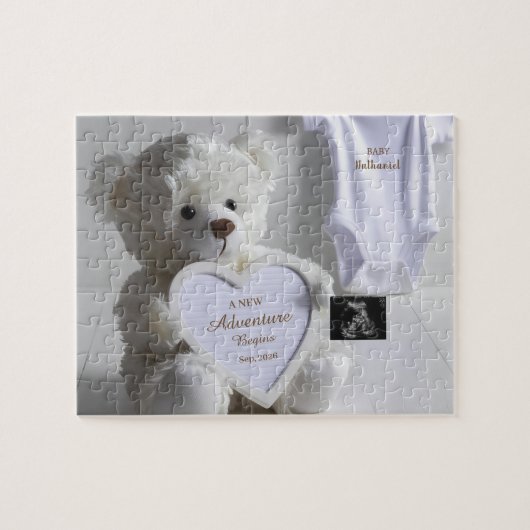 Minimale witte beer zwangerschapsaankondiging legpuzzel (Horizontaal)