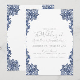 Minimale Witte & Blauwe Bloemrijke Kant Elegante T Kaart