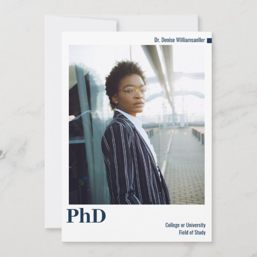 Minimale witte blauwe foto PhD afstuderen Aankondiging (Voorkant)