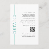 Minimale witte Blauwgroen trouwdetails QR-code inv Informatiekaartje (Voorkant)