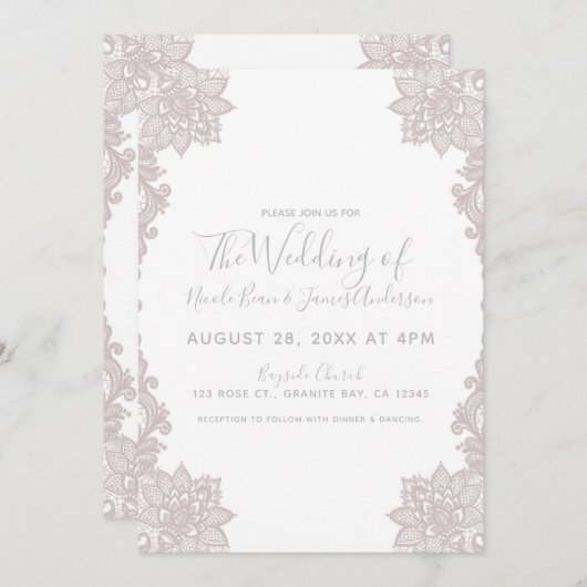 Minimale witte blush bloemenkant elegante bruiloft kaart (Voorkant / Achterkant)