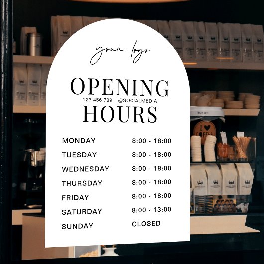 Minimale witte boog zakelijk logo openingsuren raamsticker