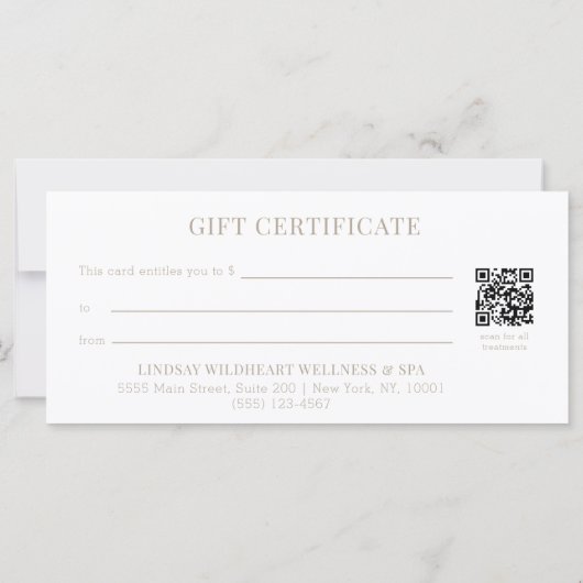 Minimale witte botanische QR-code cadeaubonnen (Achterkant)