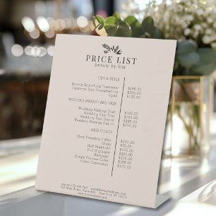 Minimale Witte Botanische Salon Prijslijst Reclamebord Met Voetstuk