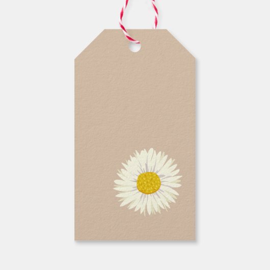 Minimale witte Daisy bloemen op beige achtergrond Cadeaulabel (Achterkant)